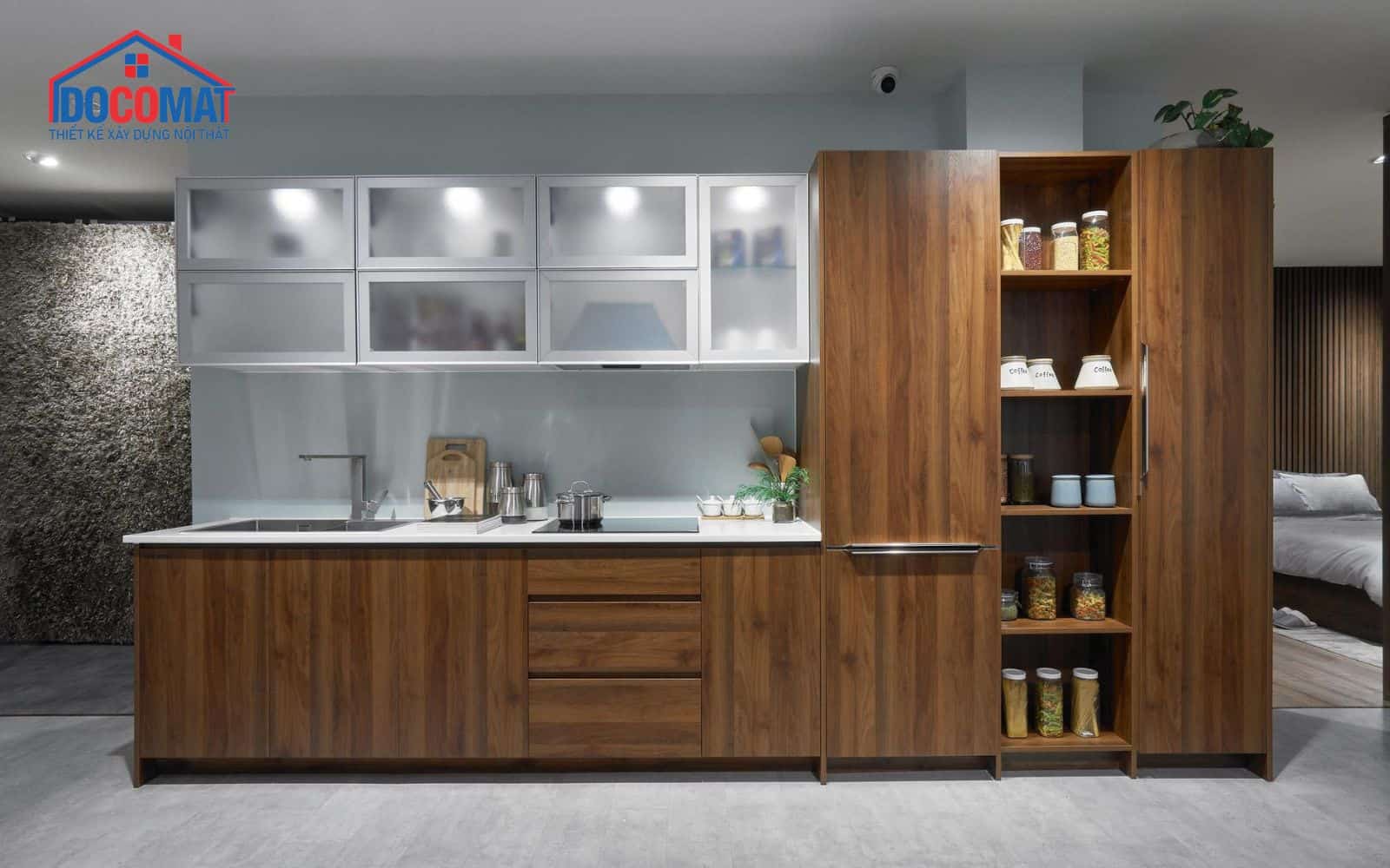 Tủ bếp công ty nội thất Docomat bao gồm phụ kiện đầy đủ